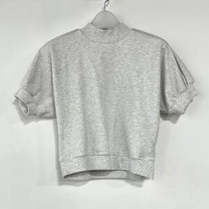 Brunello Cucinelli Gray Mock Neck Short Sleeve Sweatshirt Top